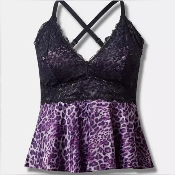 Torrid Purple Black Cheetah Lace Camisole Size 5X Padded Adjustable Straps - Picture 1 of 3